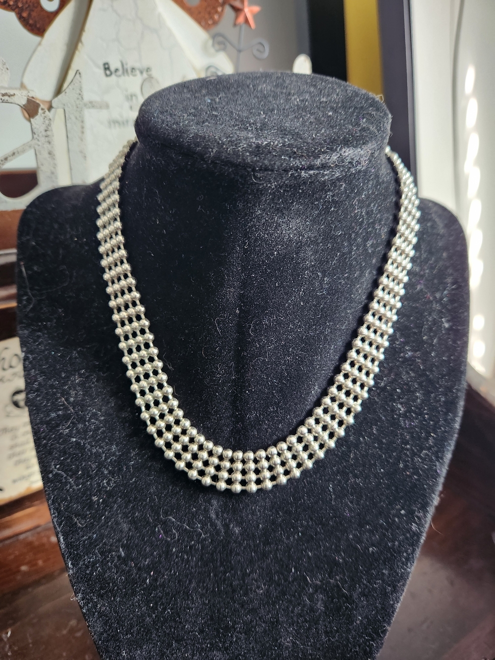 Stainless Beaded Mesh Necklace - Women's Jewelry